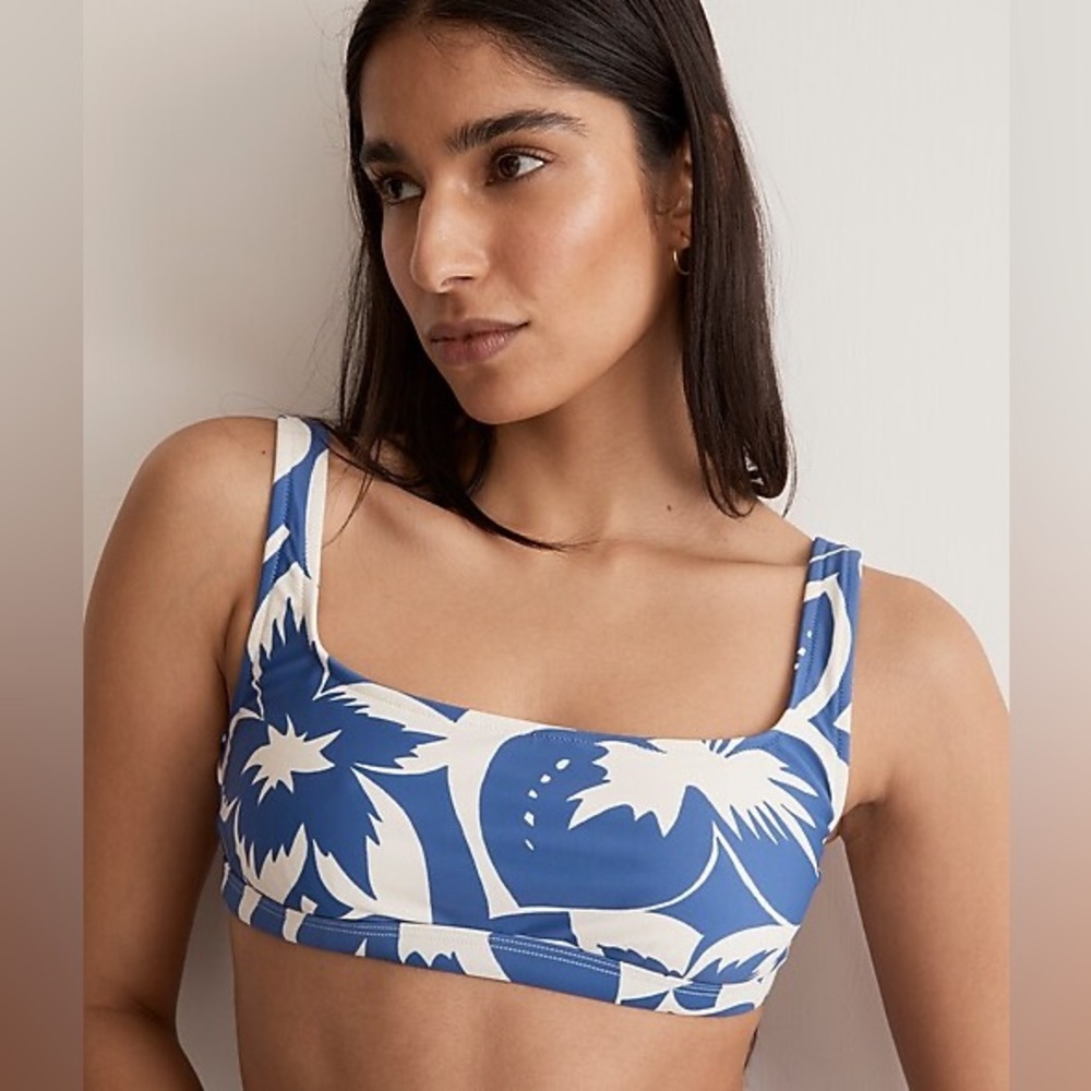 Madewell Second Wave blue and white floral bikini top